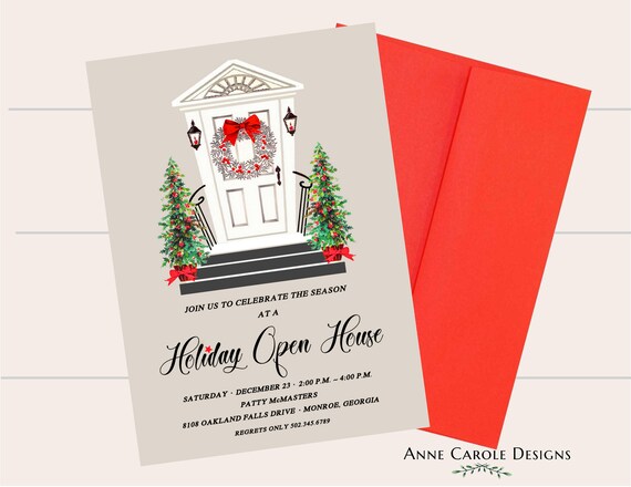 holiday open house invitation holiday party invitation open house invitation christmas party new year wreath front door christmas open house invitations