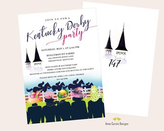 Kentucky Derby  Party Invitation | Ladies Hats Invitation | Horse Race Invitation| Horse Racing | Twin Spires | Run for the Roses | Jockey