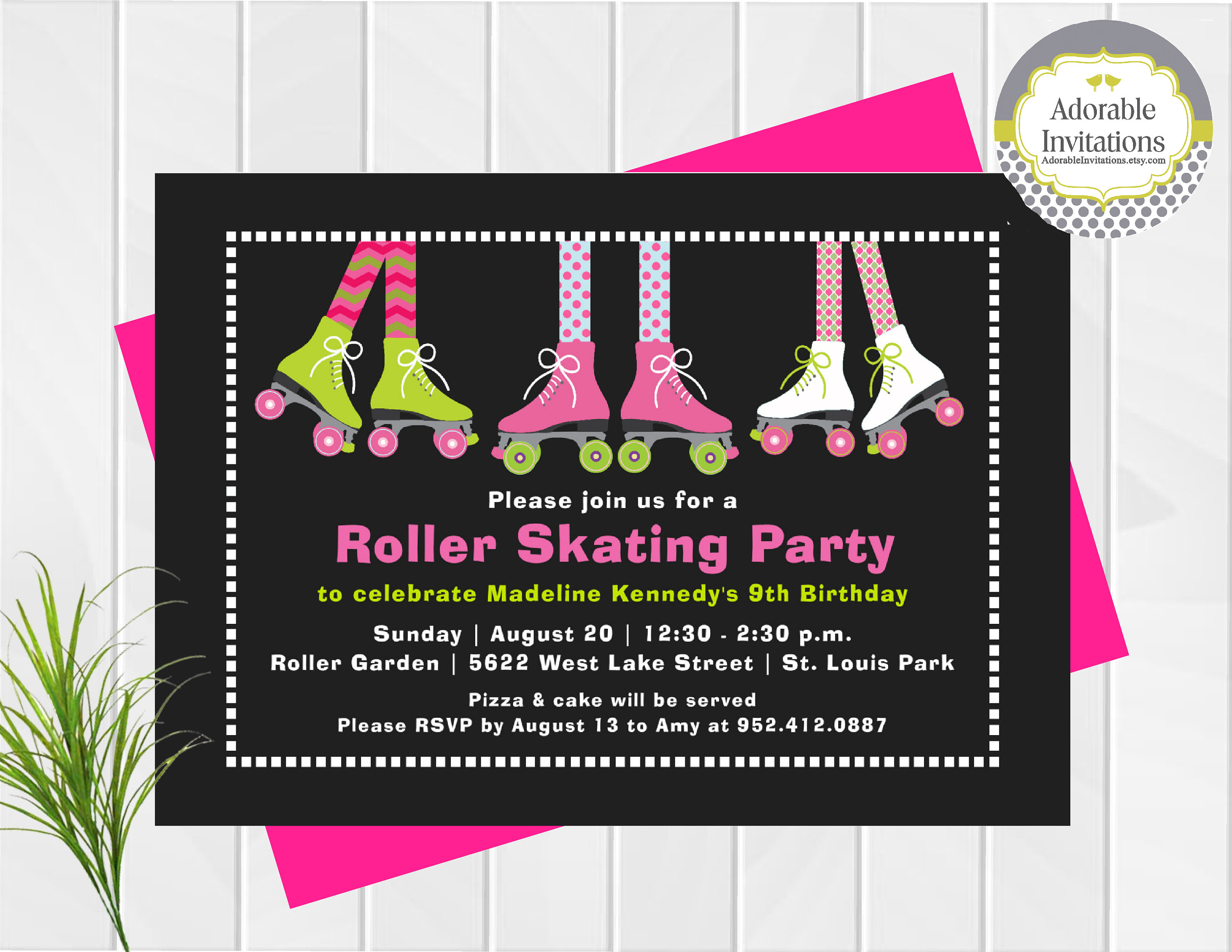 Girl Roller Skating Party Invitation Girl Birthday Party Etsy