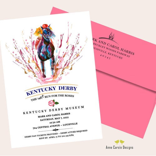 Editable Kentucky Derby Party Invitation Red Roses Preppy Etsy