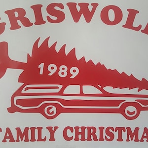 Griswold Family Christmas Vacation 1989 Wagon & Tree White Decal for Locker, Tablet, Laptop, Car, Truck or Cubicle