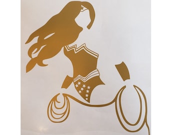 Linda Carter with Lasso Silhouette Decal Sticker for Truck, Car, Van, Locker, Cubicle, Tablet, glass, metal or plastic