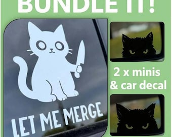 Peeking Cat Decal Bundle: Funny Kitty Car Mirror, Laptop, Tumbler Sticker