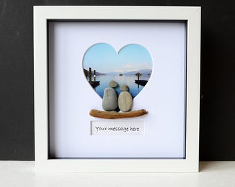 Framed Pebble Art - Pebble Lovers - Wedding Gift - Personalised Pebble Art - Lake District Gift - Windermere