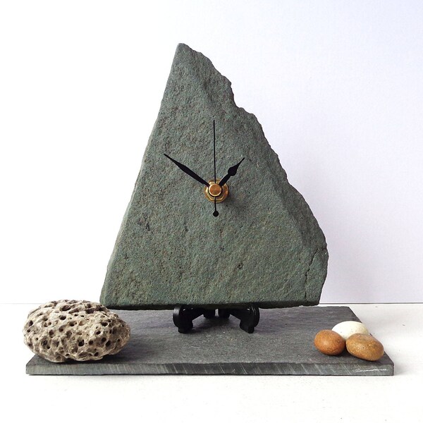 Slate Desk Clock -  Small Wall Clock - Lake District Lakeland Slate - Green Slate Clock - Natural Stone Clock