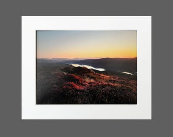 Coniston Water Sunrise - Lake District Print - HEather in Bloom - Mounted Print - Landscape Photography - 8 x 6