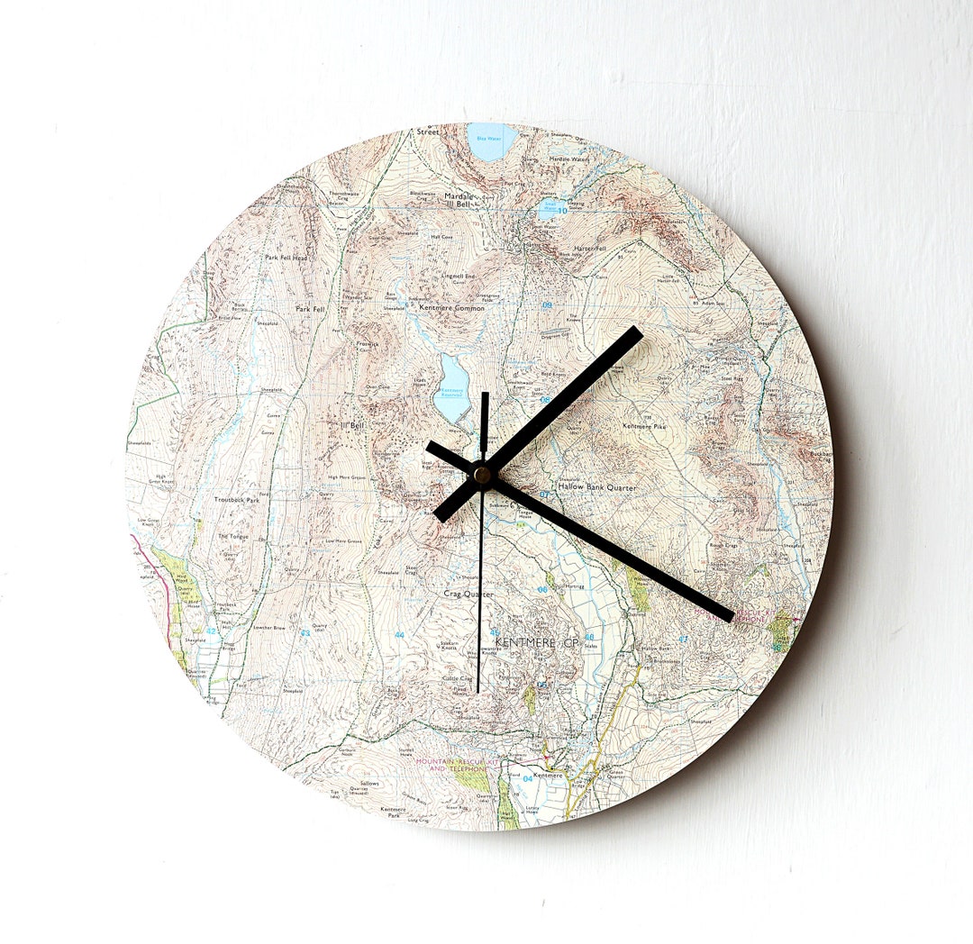 Map Wall Clock - Lake District Map Clock - Recycled Map - Kentmere ...