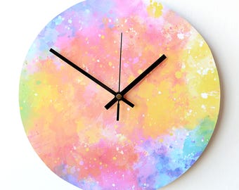 Pastels Wall Clock - Abstract Art Clock - Blue Pink Yellow Orange Clock - Abstract Print - Multicoloured Clock - Rainbow Clock