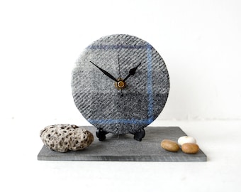 Harris Tweed Desk Clock - Grey Clock - Pure Wool Desk Clock - Scottish Tartan - Scottish Plaid - Wool Anniversary Gift