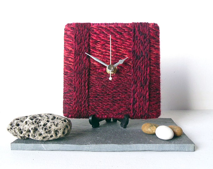 Red Desk Clock / Small Wall Clock Marbled Chunky Wool Red Etsy