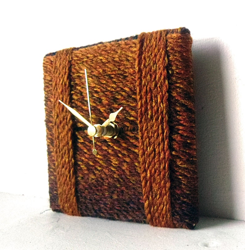 Brown Desk Clock Square Desk Clock Wool Clock Marbled Wool Autumn Colours image 5