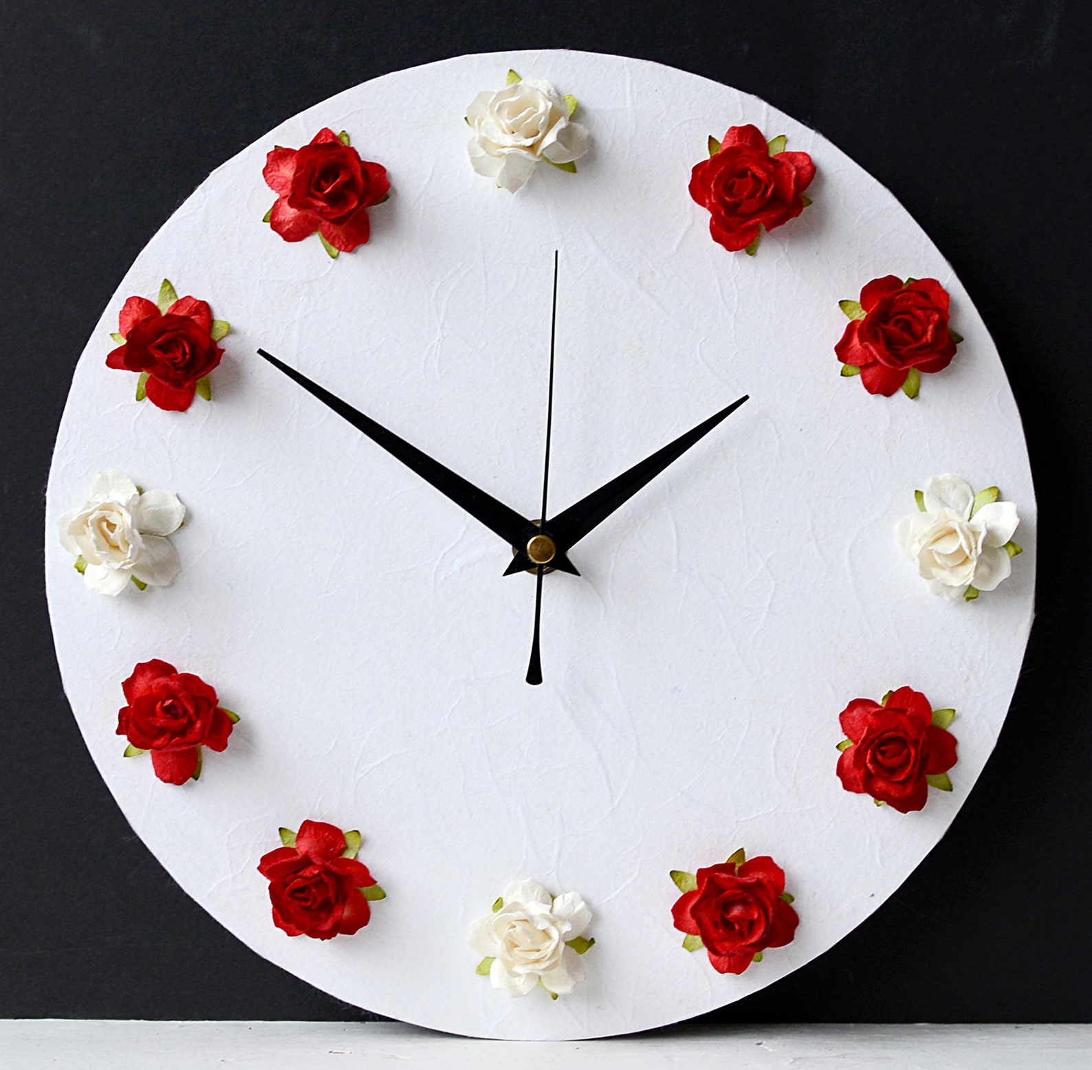 Roses Wall Clock - Mulberry Paper Red Roses Decoupage Clock - 3D Clock ...