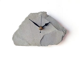 Lake District Small Slate Clock - Natural Rustic Stone Clock - Dark Grey Clock - Lakeland Slate - Desk Clock