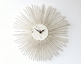 Paper Wall Clock - Quilled Mulberry Paper Clock - Beige Clock - Starburst Clock - Anniversary Gift