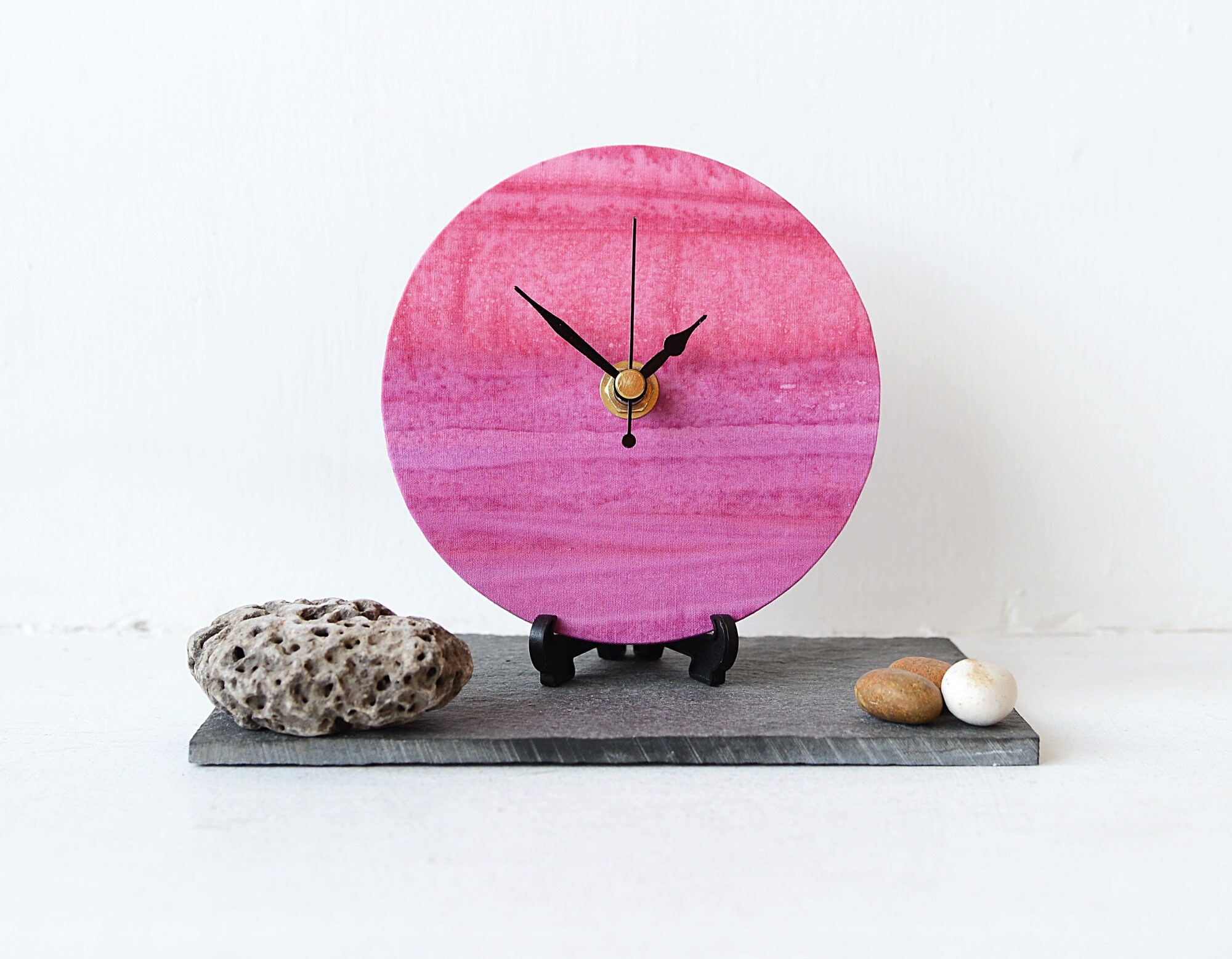 Pink Desk Clock - Decoupage Fabric Desk Clock - Abstract Clock - Batik ...