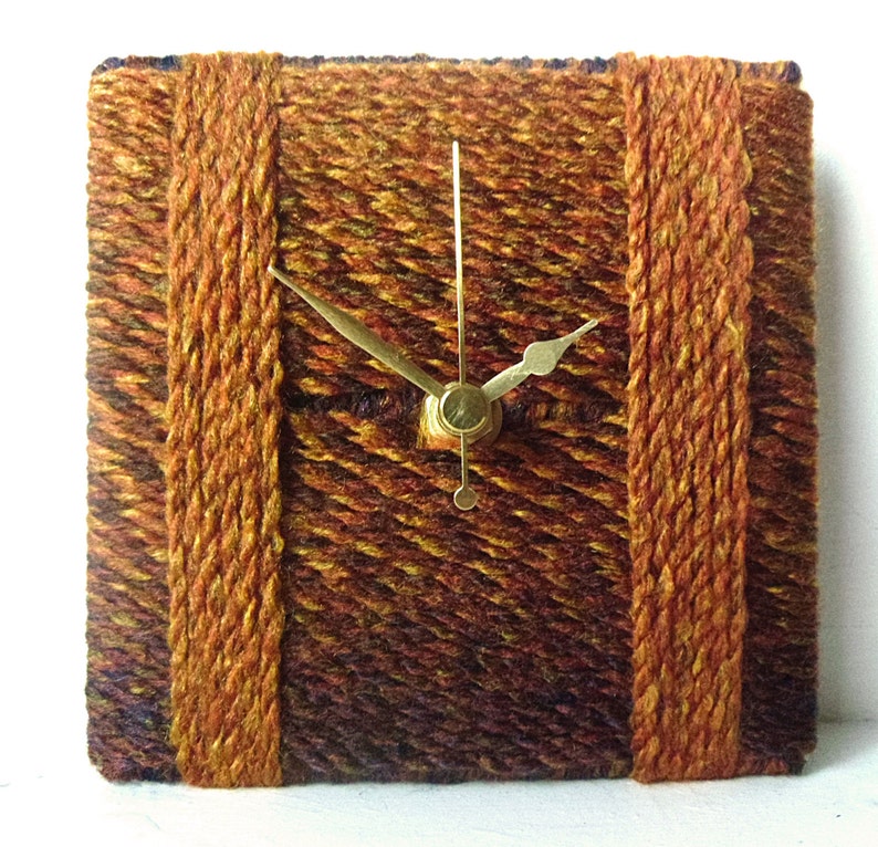 Brown Desk Clock Square Desk Clock Wool Clock Marbled Wool Autumn Colours image 2