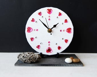 Hearts Desk Clock - Pink and White Clock - Pink Hearts - 3D Clock