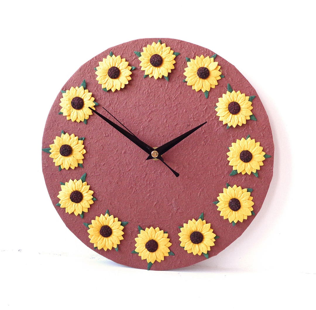 Sunflowers Wall Clock Daisies Mulberry Paper Decoupage Clock Etsy