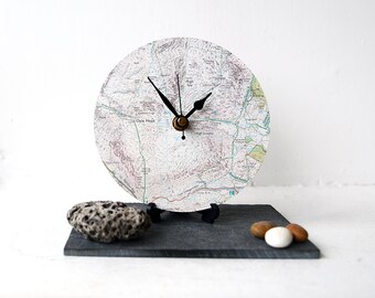 Lake District Map Desk Clock – Recycled Map, Hill Walker Gift