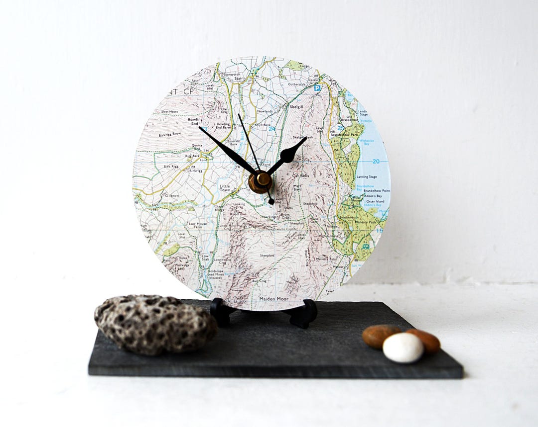 Map Desk Clock - Lake District Map Clock - Recycled Map - Catbells ...