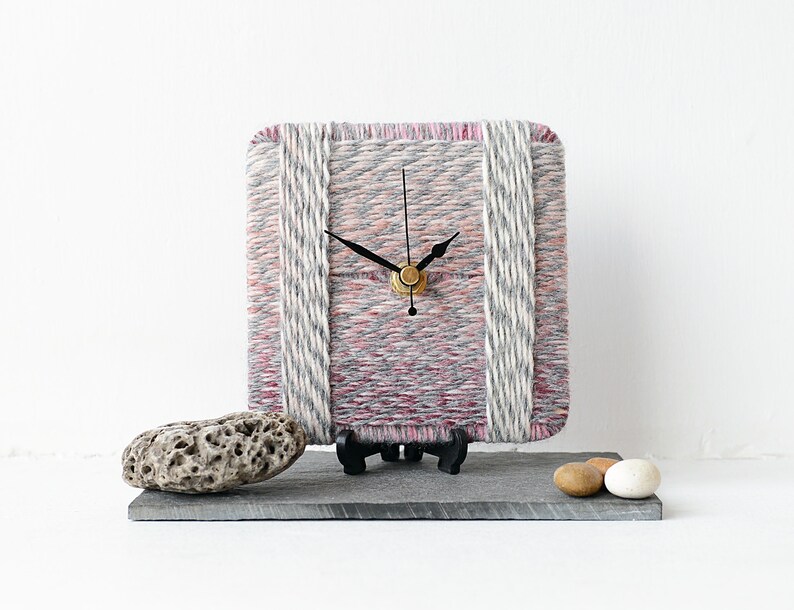 Pink Desk Clock Wool Desk Clock Small Wall Clock Marbled Etsy