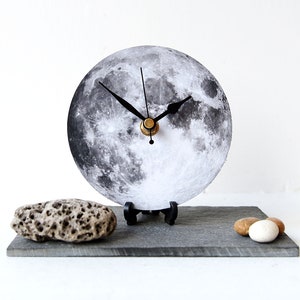 Moon Desk Clock - Small Wall Clock - Decoupage Photo Clock - Space Astronomy