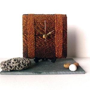 Brown Desk Clock Square Desk Clock Wool Clock Marbled Wool Autumn Colours image 1