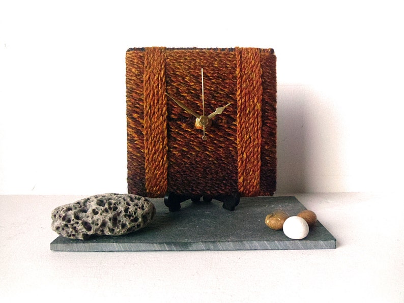 Brown Desk Clock Square Desk Clock Wool Clock Marbled Wool Autumn Colours image 1