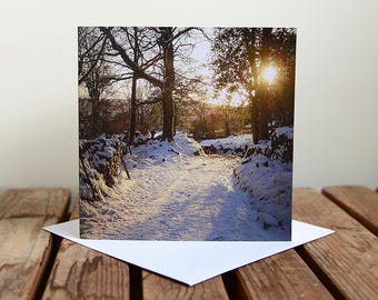 Winter Sunset Blank Greeting Card - Snow Scene - Christmas Card