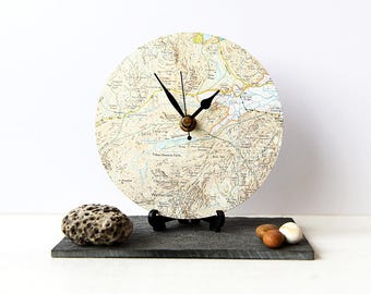 Lake District Map Desk Clock – Recycled Map, Hill Walker Gift - Wetherlam