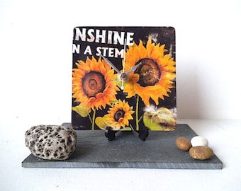 Reloj de escritorio Girasol – Reproducción artística vintage, Reloj de pared pequeño