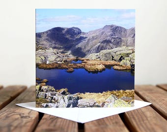 Scafell Pike Greeting Card - Scafell - Blank Card - Mountain Tarn - Lake District Photo Greeting Card - Square Card