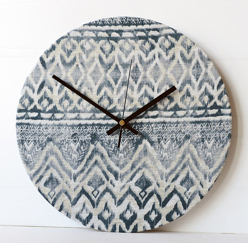 Blue and White Clock Geometric Wall Clock Decoupage Fabric Etsy