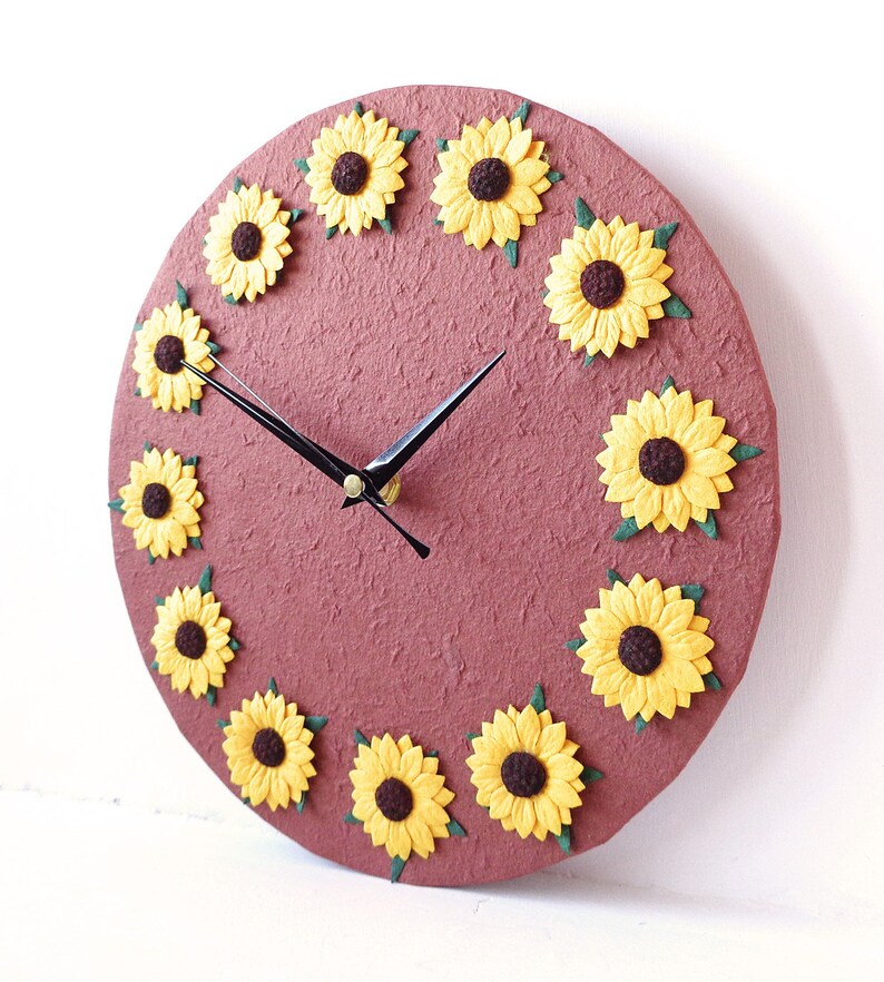 Sunflowers Wall Clock Daisies Mulberry Paper Decoupage Clock Etsy