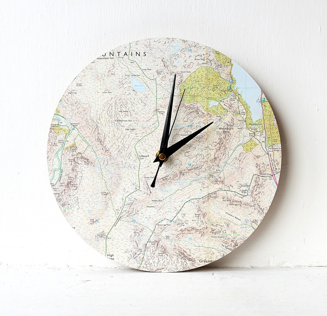 Map Wall Clock - Lake District Map Clock - Ullscarf - Eagle Crag ...