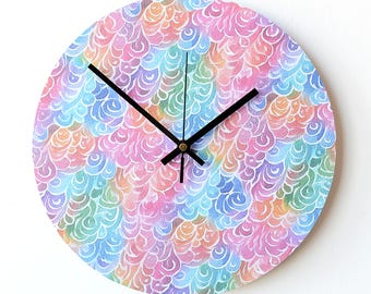 Pastels Wall Clock - Abstract Art Clock - Blue Pink Green Orange Clock - Abstract Print - Multicoloured Clock - Batik Style Print Clock
