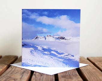 Langdale Pikes Winter Scene Greeting Card - Lake District Photo - Blank Card