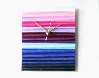 Paper Wall Clock - Pink Lilac Blue Clock - Paper Anniversary - Wedding Anniversary Clock - Paper Wall Art Quilled Clock - Stripy Clock