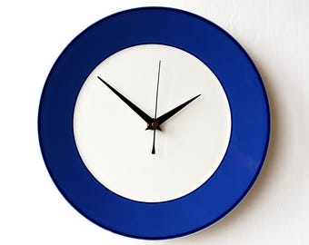 Dinner Plate Clock - Blue and White Clock - Recycled Ceramic Plate