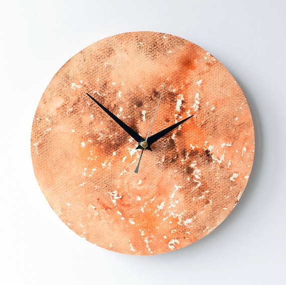 Orange Wall Clock - Watercolour Wall Clock - Abstract Watercolour - Watercolour Wall Art - Hand Painted Clock - Brown and Orange Clock