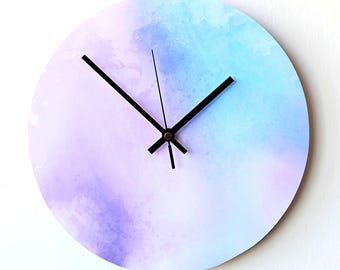 Lilac Wall Clock - Abstract Art Clock - Blue and Lilac Clock - Purple Clock - Abstract Print - Pastel Colours Clock