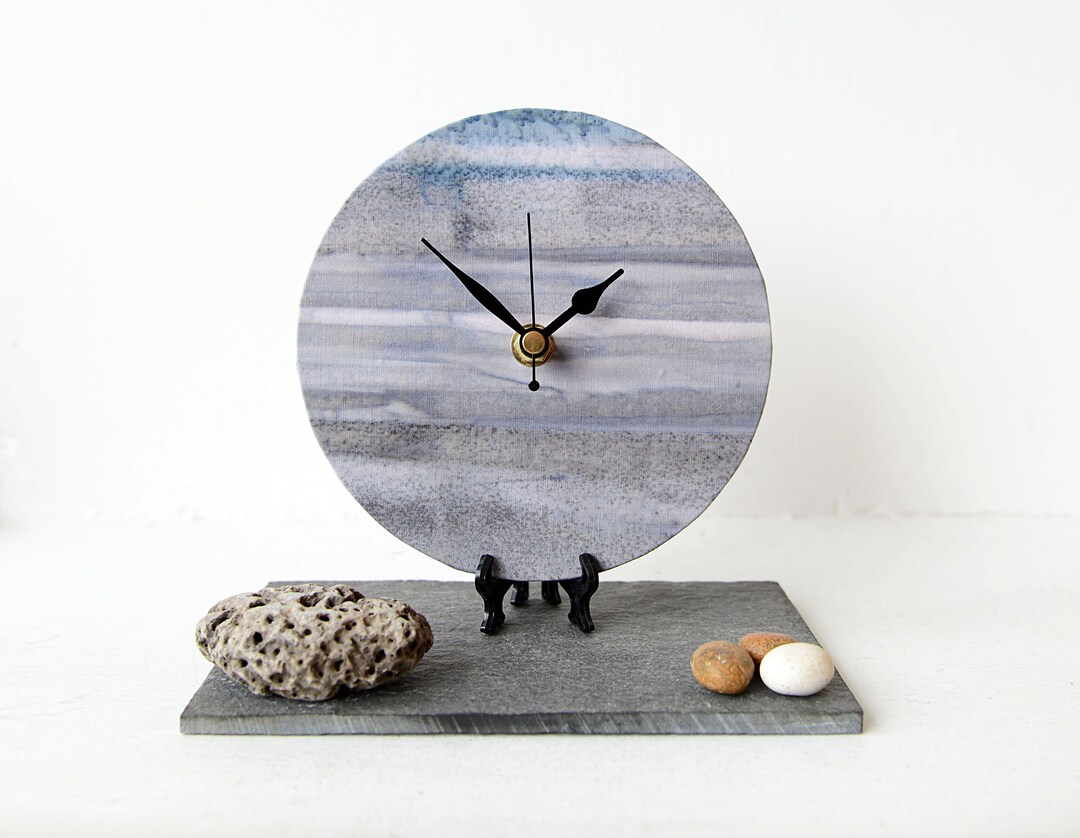Blue Desk Clock Decoupage Fabric Desk Clock Blue and Grey Etsy