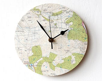 Map Wall Clock - Lake District Map Clock - Whinlatter - Recycled Map - Fellwalking - Hill Walkers Gift - Wainwrights