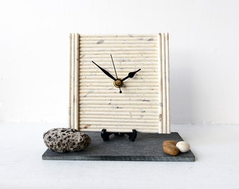 Paper Desk Clock - Beige Clock - Mulberry Paper Clock - Paper Anniversary - Square Desk Clock - Paper Art Quilled Clock