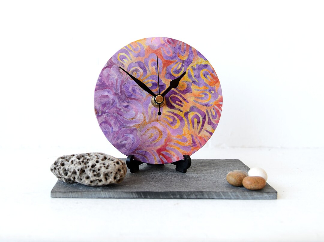 Pink Desk Clock - Decoupage Fabric Desk Clock - Abstract Fabric Clock ...