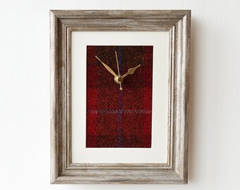 Red and Brown Wall Clock - Made Using Harris Tweed