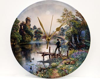 Dinner Plate Clock - Fly Fishing - Wedgwood Bone China - Rural Scene - Gone Fishing