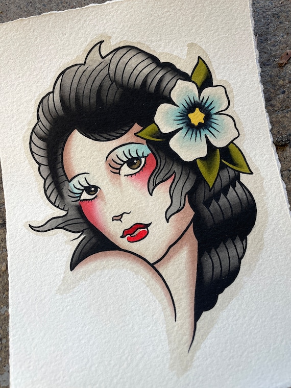 Traditional Woman Head Tattoo