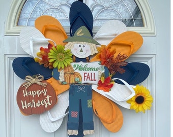 Fall Porch Decor, Fall Wreath, Scarecrow Wreath, Front Door Outdoor Wreath, Home Decor, Pumpkin Wreath for Thanksgiving, Welcome Wreath