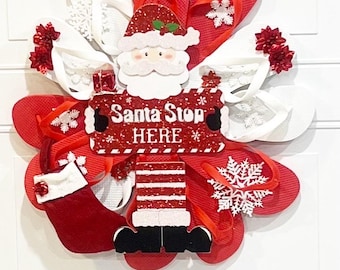 Front Door Wreath Signs, Unique Wall Decor, Santa Clause, Flip Flop Door Hanger, Outside Wreath, Wall Decor, Home Decor Christmas Wreaths